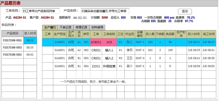 产品履历表 产品履历表
